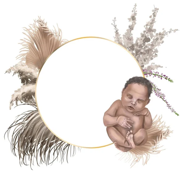 Moldura aquarela com bebês recém-nascidos. ilustração isolada do quadro sobre um fundo branco — Fotografia de Stock