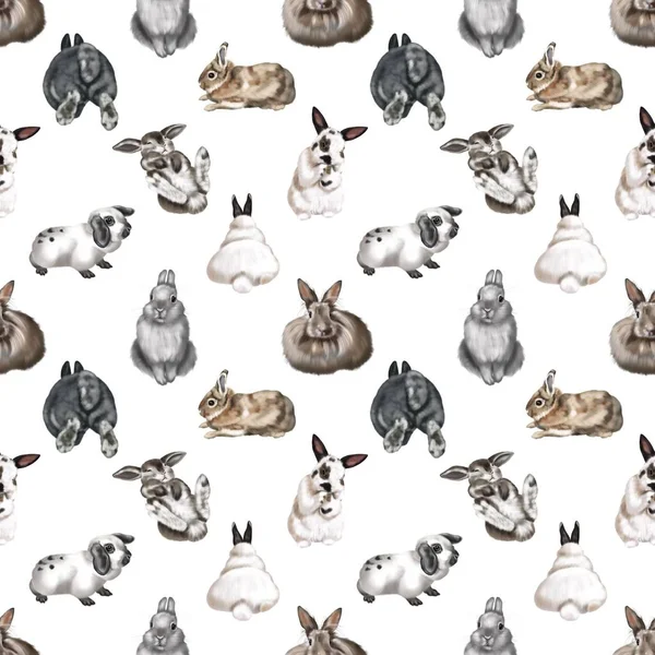 Aquarelle motif sans couture avec des lapins. Papier numérique lapins réalistes. Emballage pour Pâques — Photo