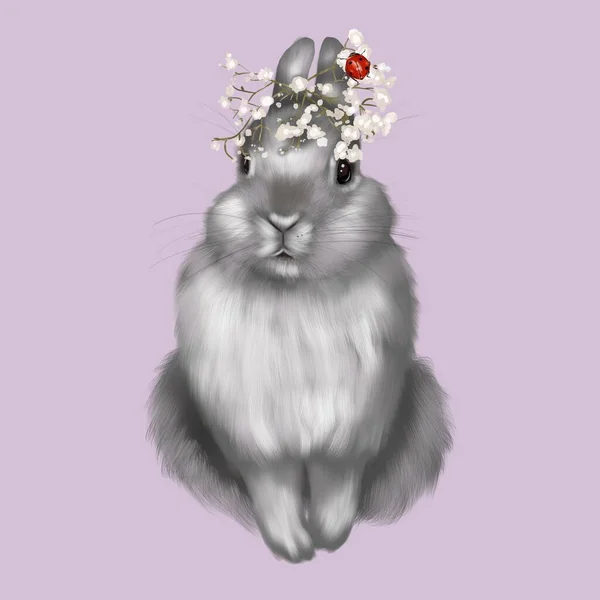 Akvarell realistisk grå kanin. Illustration av en kanin. — Stockfoto