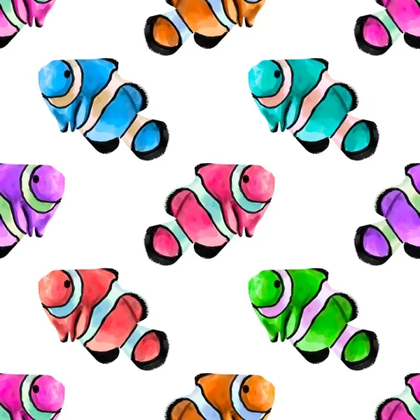 水彩鲜艳的霓虹鱼。小丑鱼。各种颜色的鲜活鱼 — 图库照片