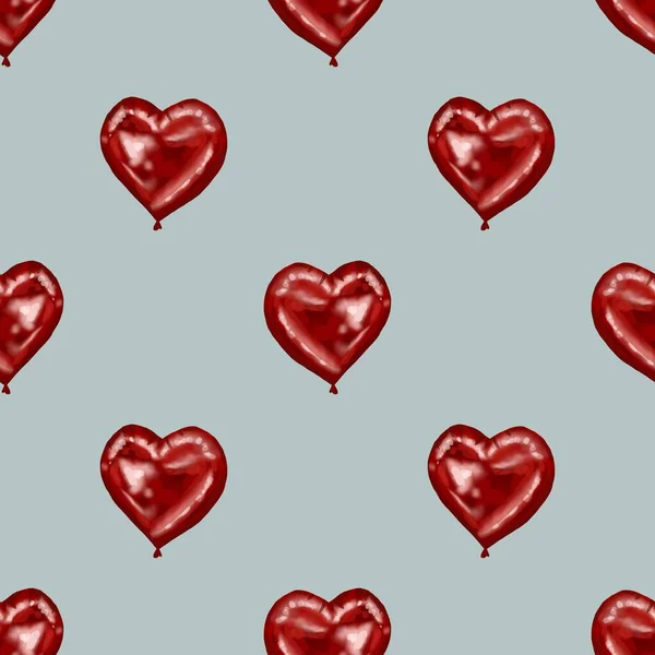 Watercolor seamless Valentines Day pattern. Hearts, balls, love and kisses — Stock Photo, Image