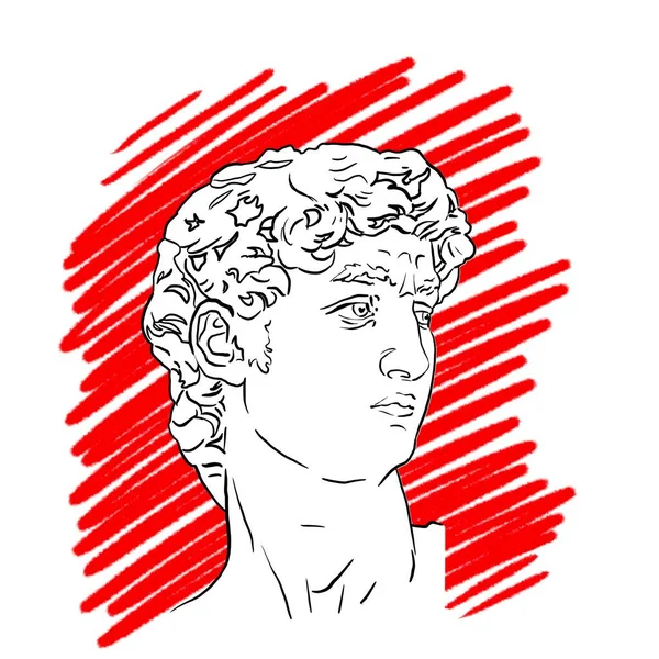 Ilustração de arte da cabeça de Davids. arte linear. Branco com vermelho sobre fundo branco — Fotografia de Stock