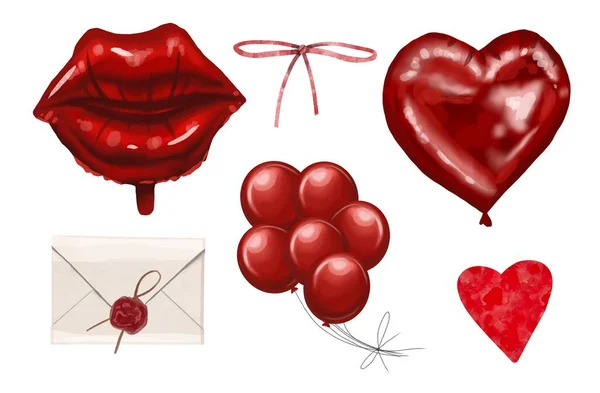 Balão vermelho aquarela na forma de lábios de mulheres. Isolado sobre um fundo branco — Fotografia de Stock