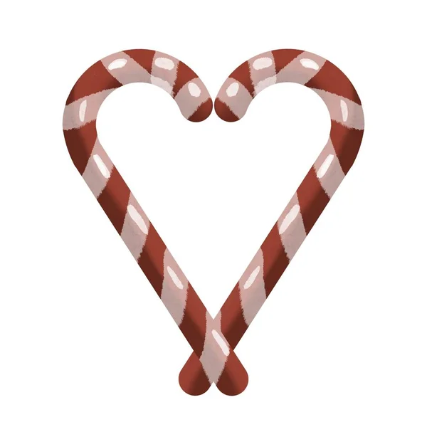 Suluboya Noel lolipopu. Beyaz arkaplanda izole edilmiş kırmızı şeker — Stok fotoğraf