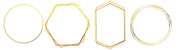 Set of gold frames. the frame is round, hexagonal frame and square. watercolor realistic frames — Foto Stock