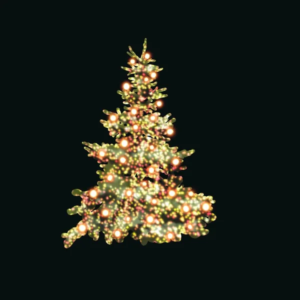 圣诞树 有灯光和装饰品 水彩画逼真的例证 高质量的例证 — 图库照片