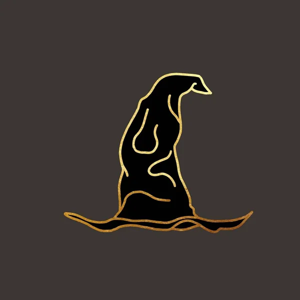 illustration of a witchs hat. wizards hat. graphic illustration with golden lines on a dark background. High quality illustration