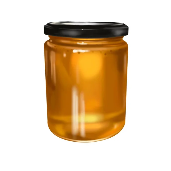 有蜂蜜的水彩瓶 蜂蜜罐的真实写实的例证 高质量的例证 — 图库照片