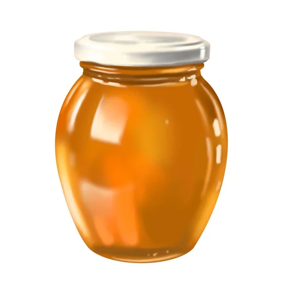 Βάζο Νερομπογιάς Μέλι Ρεαλιστική Απεικόνιση Ενός Δοχείου Μελιού Εικόνα Υψηλής — Φωτογραφία Αρχείου