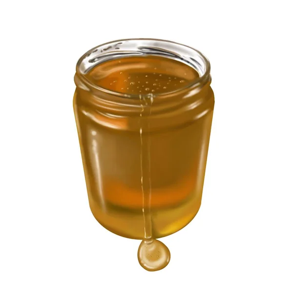 蜂蜜と水彩瓶 蜂蜜の現実的なイラストができます 高品質のイラスト — ストック写真