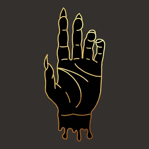 Mão Uma Bruxa Carta Tarô Ilustração Gráfica Com Linhas Douradas — Fotografia de Stock