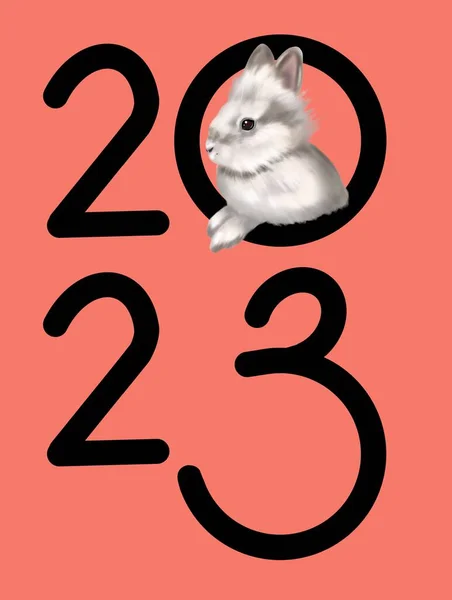 Щасливої Китайської Новорічної Листівки 2023 Року Кроликом Реалістичний Характер Тварин — стокове фото
