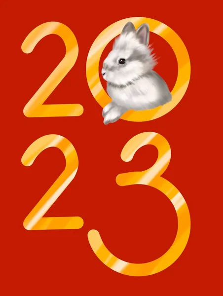 Happy Chinese New Year Greeting Card 2023 Rabbit Animal Holidays — ストック写真