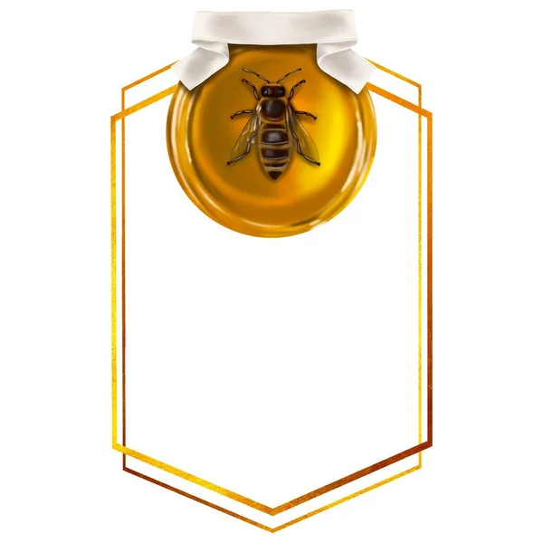 Akvarell Keret Méhsejt Mézelő Méhek Virágok Méz Méhkas Reális Illusztráció — Stock Fotó