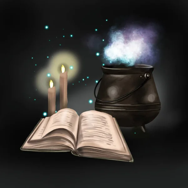 Акварельная Иллюстрация Старых Магических Книг Винтажные Реалистичные Книги Магия Высокое — стоковое фото