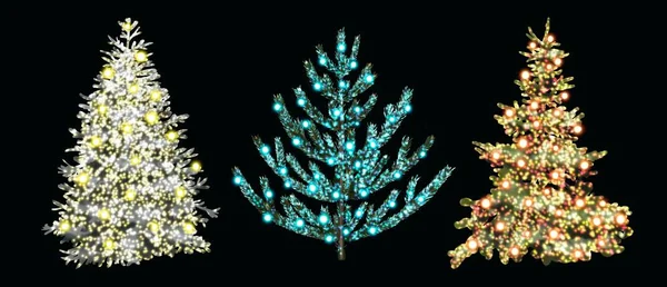 一组水彩画的圣诞树 一套现实的圣诞树 高质量的例证 — 图库照片