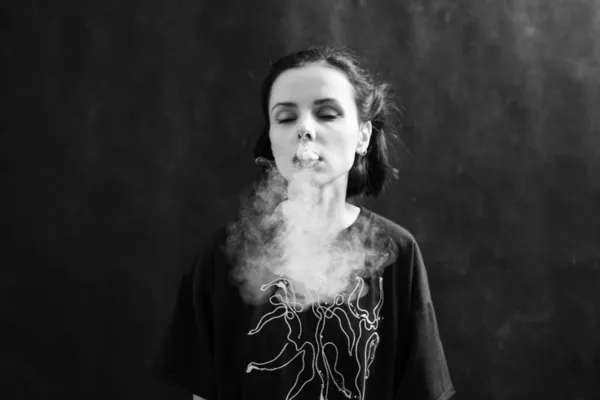 Woman Smokes Black White Photography — Stock Photo, Image