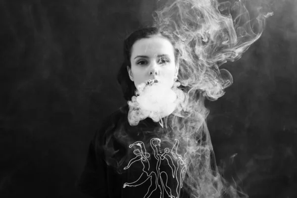 Woman Smokes Black White Photography — Stock Photo, Image