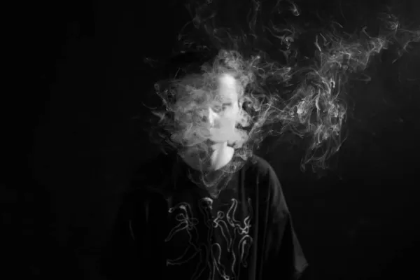 Woman Smokes Black White Photography — Stock Photo, Image