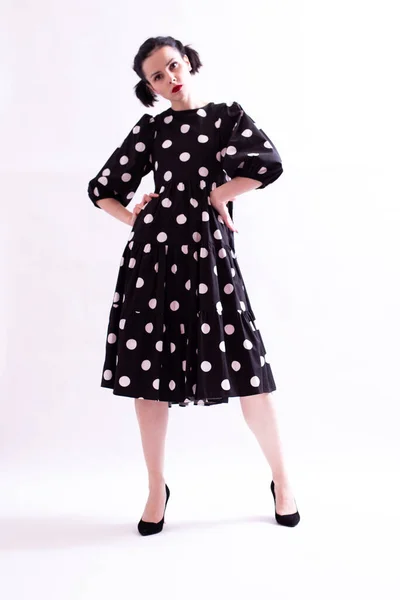 Woman Polka Dot Dress — Stock Photo, Image