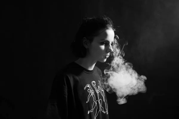 Woman Smokes Black White Photography — Stock Photo, Image