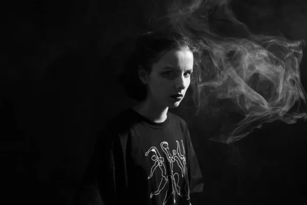 Woman Smokes Black White Photography — Stock Photo, Image