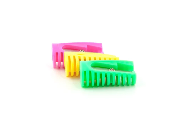 Three colored pencil sharpeners — Stock Photo, Image