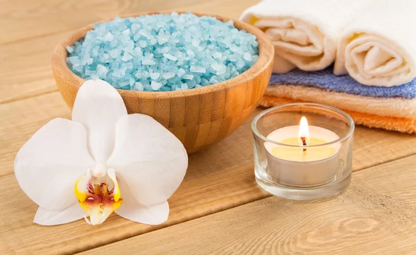 Spa Treatment with white orchid and sea salt — Stock Photo, Image