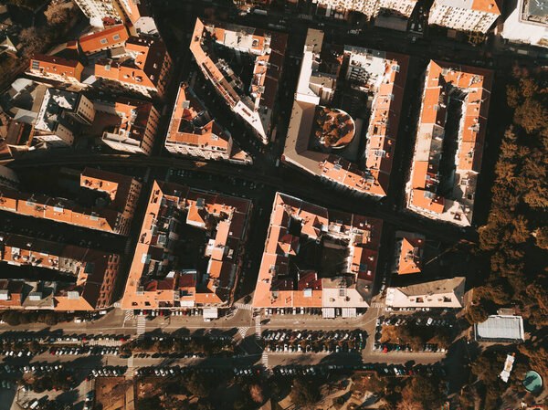 Aerial view of a group of buildings in Savona town, Italy.