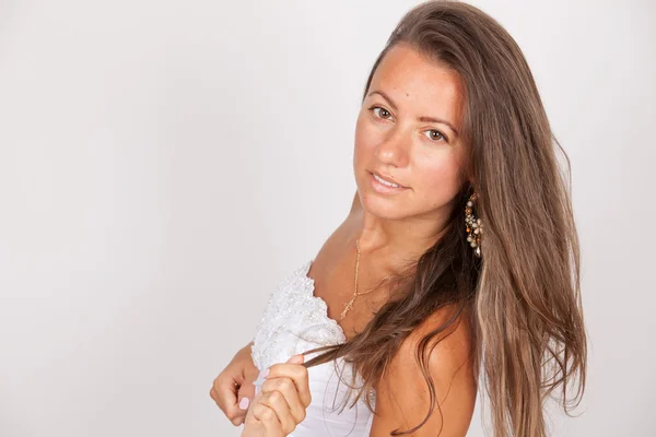 Beautiful Brunette Smiling Bride — Stock Photo, Image