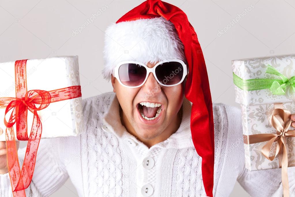 Man wearing santa claus clothes