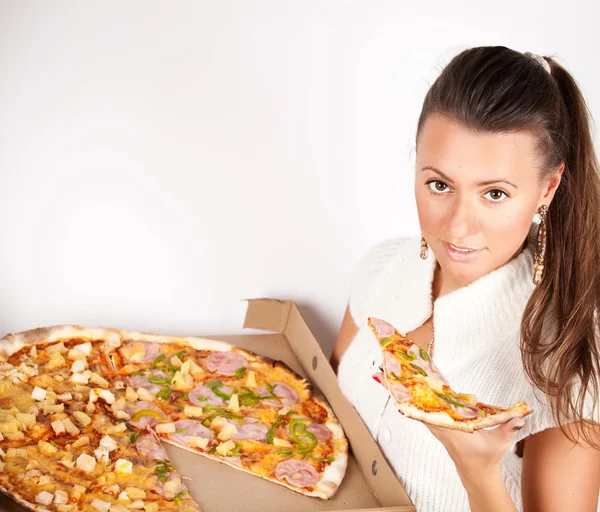 Girl with a delicious pizza — Stock Photo, Image