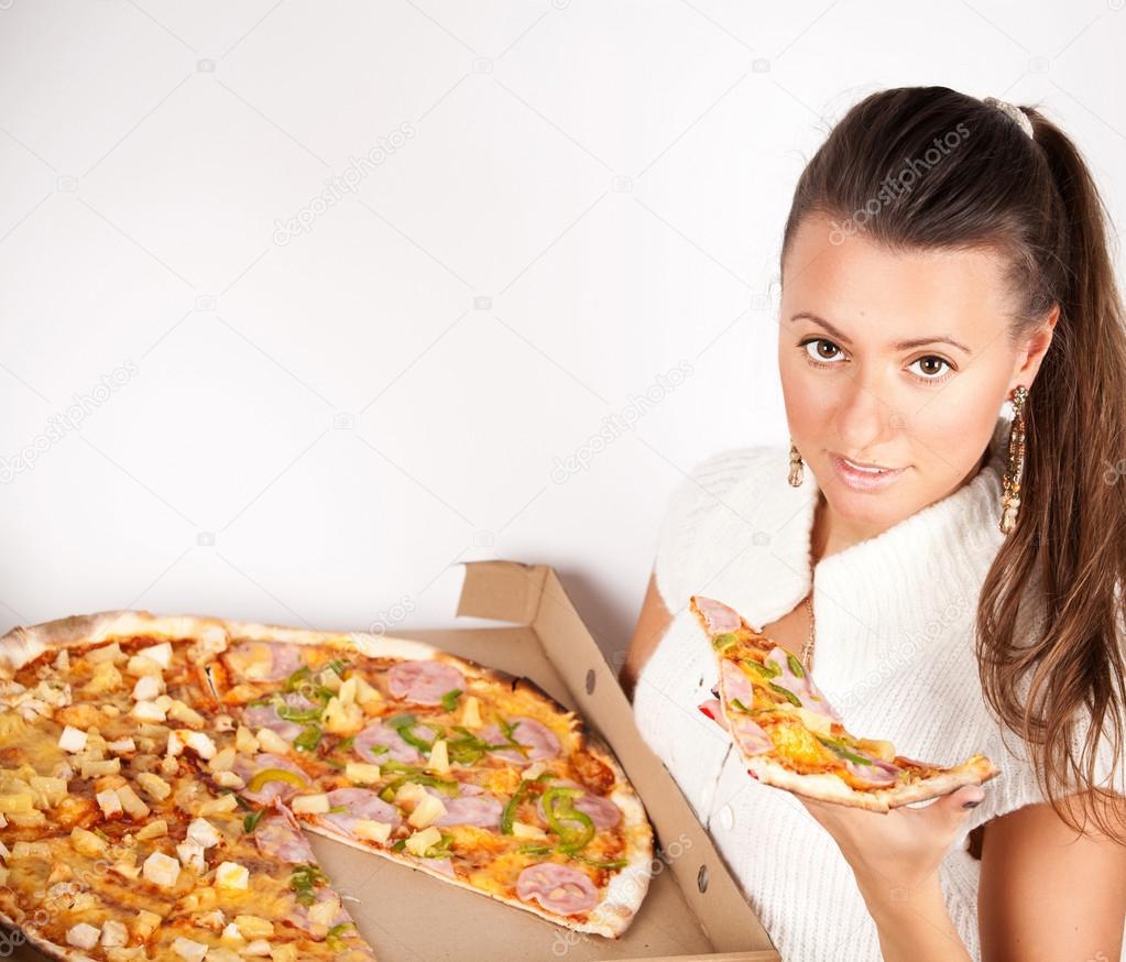 Girl with a delicious pizza