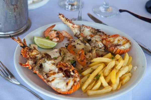 Gros plan de délicieuses queues de homard grillées — Photo