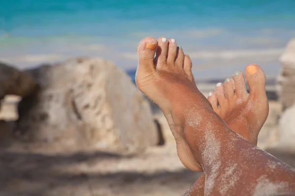 Beauty treatment photo of nice pedicure feet — Stock Photo, Image