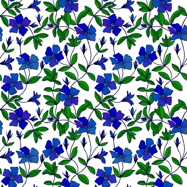 Αδιάλειπτη Μοτίβο Μπλε Λουλούδια Και Φύλλα — Διανυσματικό Αρχείο