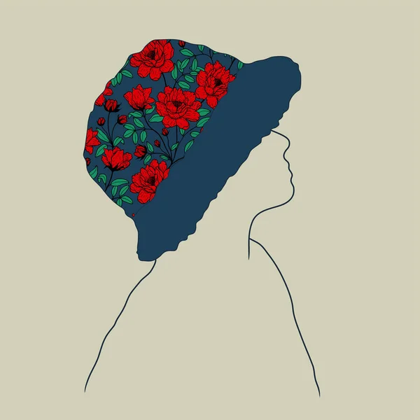 Девушка Модной Панамской Шляпе Силуэт Профиль Векторная Иллюстрация — стоковый вектор