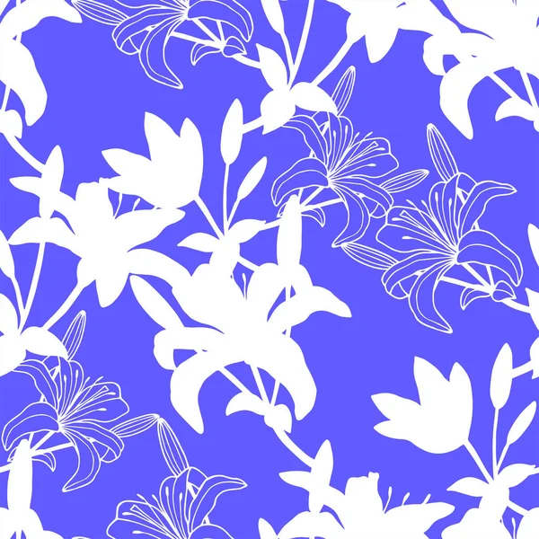 Lily Flowers Seamless Pattern Vector Illustration — Vetor de Stock