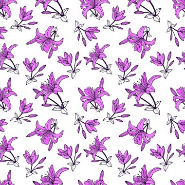 Kusursuz desenli, elle çizilmiş çiçekler. vektör illüstrasyonu