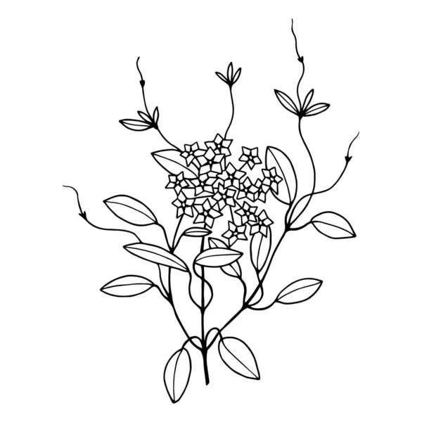 Corona Floral Monocromática Con Flores Hojas Ilustración Vectorial — Vector de stock