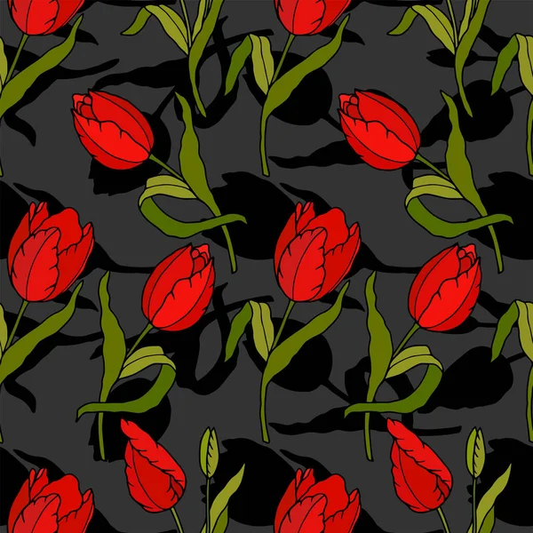 Motif Sans Couture Avec Des Roses Rouges Des Feuilles Illustration — Image vectorielle