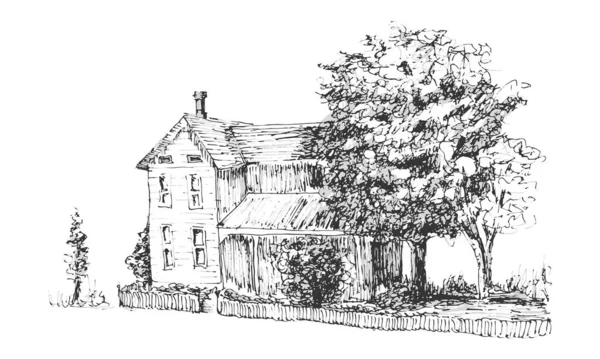 Будинок Саду Ілюстрація Вектор Білому Тлі — стоковий вектор