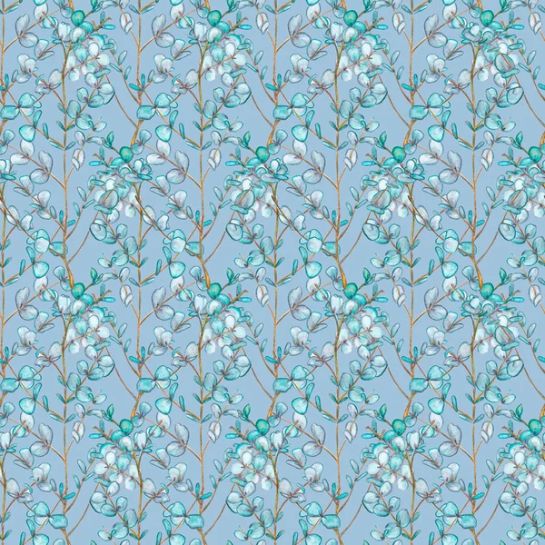 ユーカリの葉を持つ枝からのシームレスなパターン 水彩画 — ストック写真