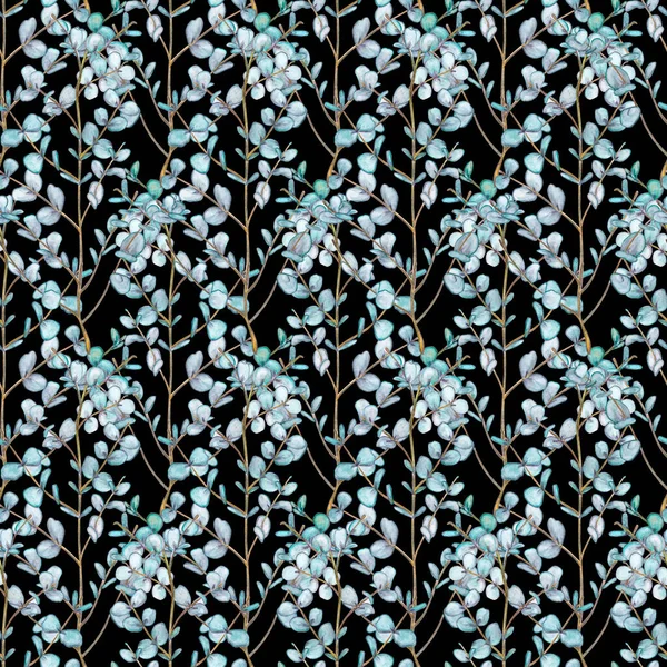 Nahtloses Muster Von Einem Zweig Mit Eukalyptusblättern Aquarellillustration — Stockfoto
