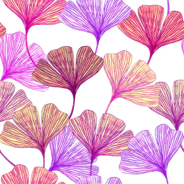 銀杏の葉のシームレスなパターン 水彩画 — ストック写真