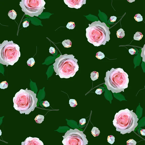 Rózsaszín Érzékeny Rózsák Zökkenőmentes Minta Vektorállomány Illusztráció Eps10 Cuki Háttér — Stock Vector