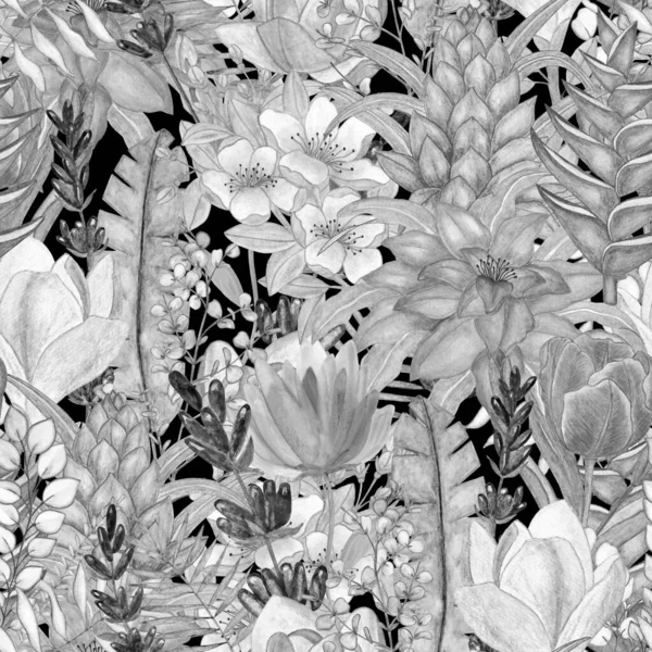 无缝模式与花朵 水彩插图 — 图库照片