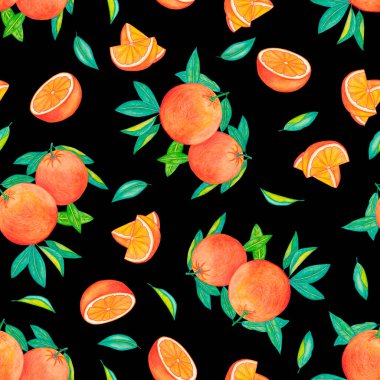 Portakal dilimlerinin kusursuz suluboya deseni..