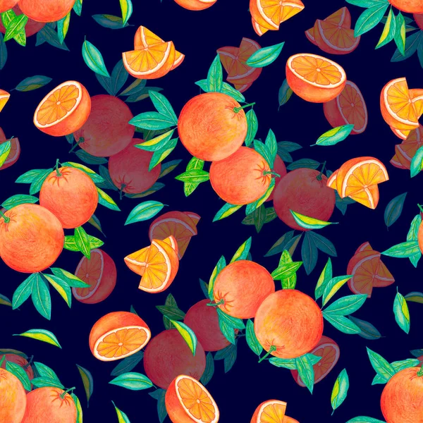 オレンジのスライスとピースのシームレスな水彩パターン — ストック写真