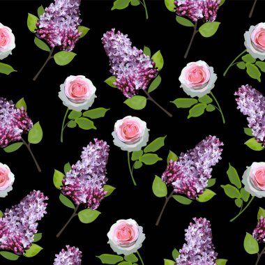 Suluboya güller ve yapraklarla kusursuz desen